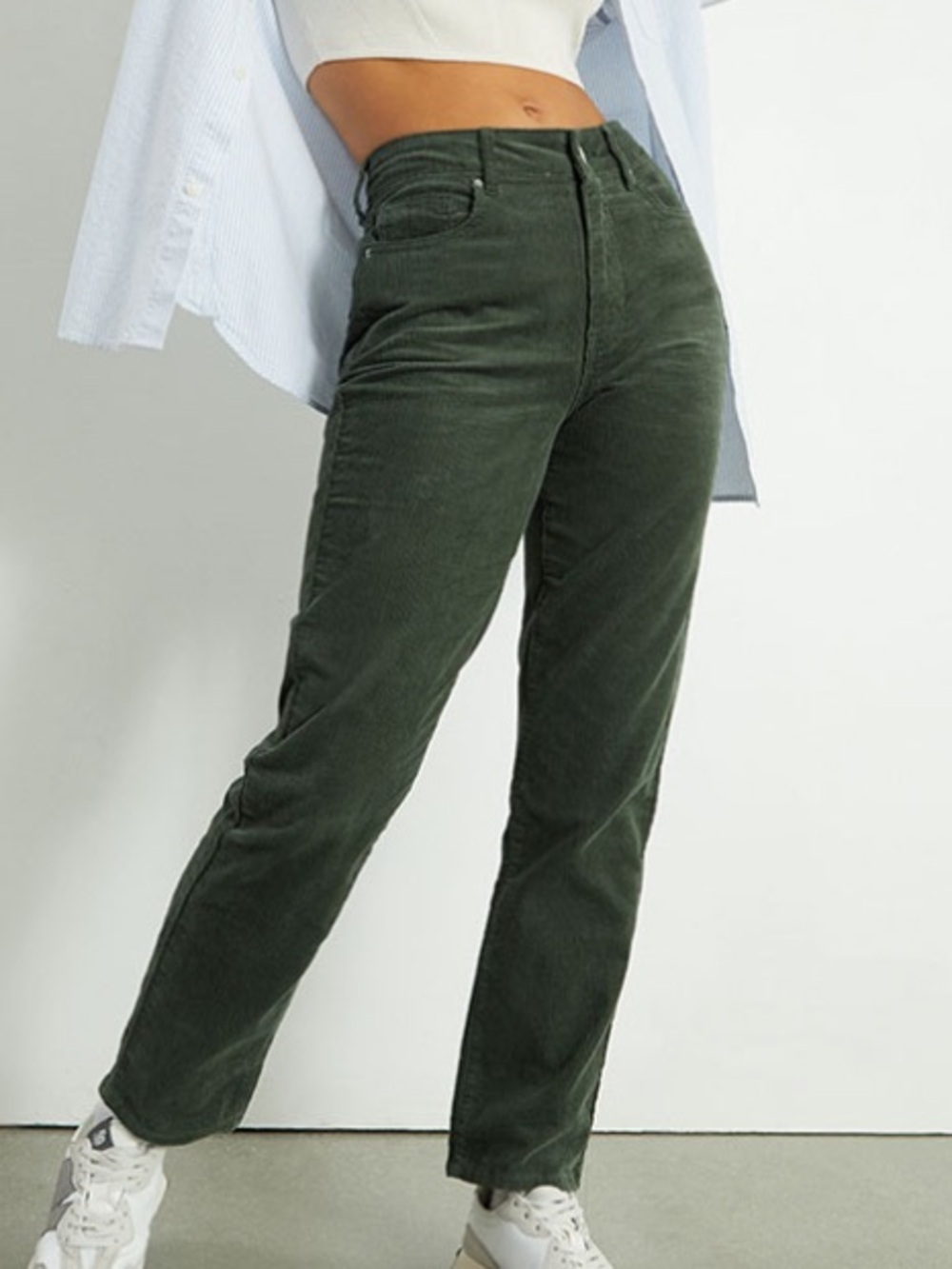 BDG Mom High Rise Olive Green Corduroy Straight-Leg Pants